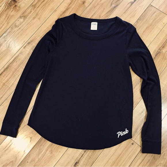Victoria Secret Pink ribbed knit cotton long sleeve tee shirt top athlesiure - Picture 1 of 6